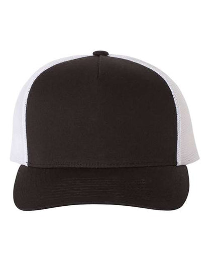 Yupoong 6506 trucker hat in Black/ White, front view.