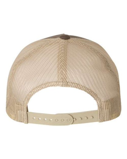 Yupoong 6506 trucker hat in Brown/ Khaki, back view.