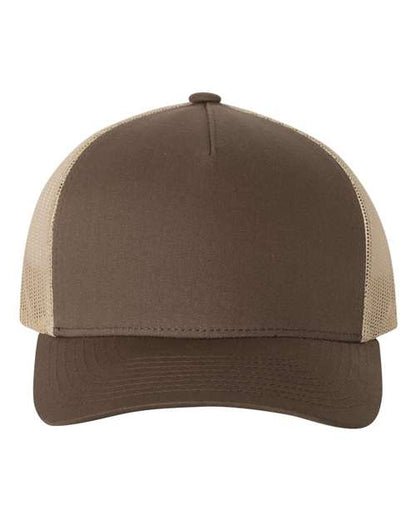 Yupoong 6506 trucker hat in Brown/ Khaki, front view.