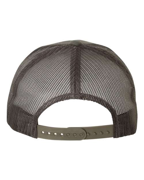 Yupoong 6506 trucker hat in Charcoal, back view.