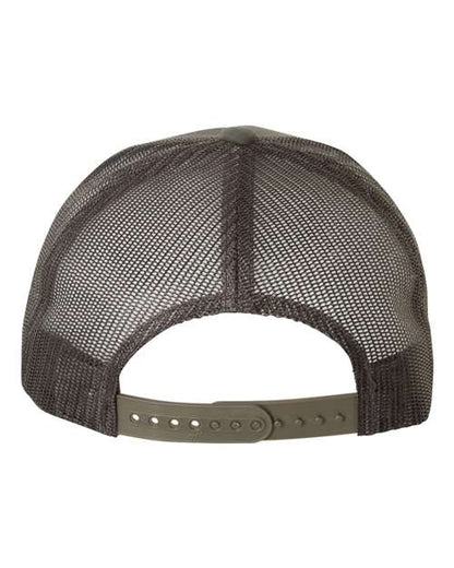 Yupoong 6506 trucker hat in Charcoal, back view.
