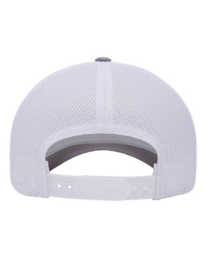 Yupoong 6506 trucker hat in Heather/ White, back view.