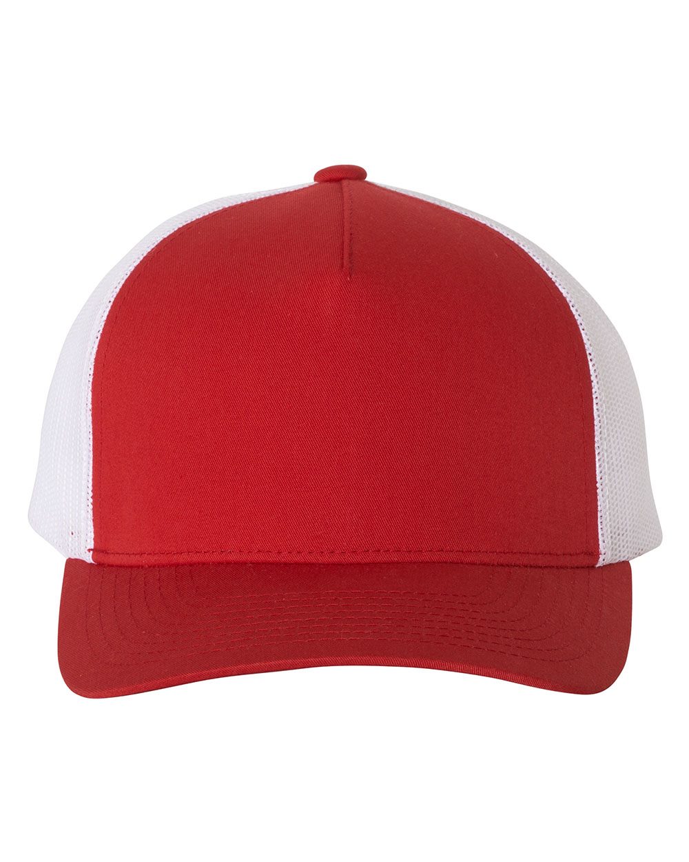 Yupoong 6506 trucker hat in Red / White, alternate front view.