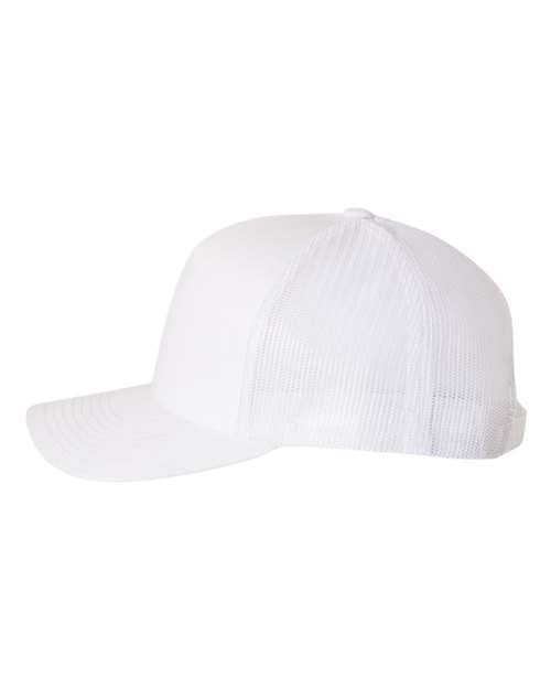 Yupoong 6506 trucker hat in White, angled side view.