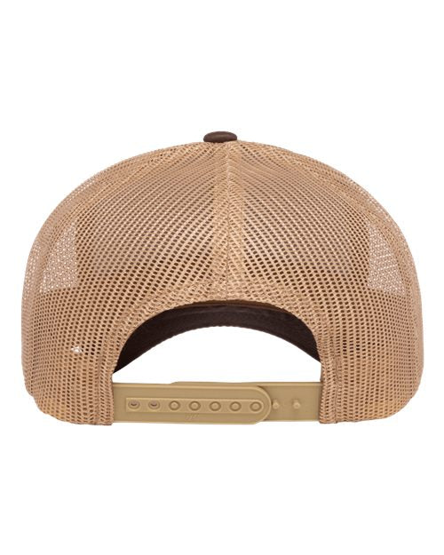 Yupoong 6606 snapback trucker hat in Brown/ Khaki, back view.