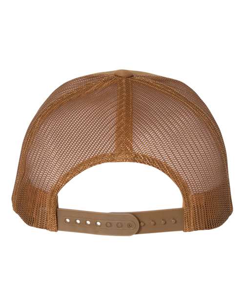 Yupoong 6606 snapback trucker hat in Caramel, back view.