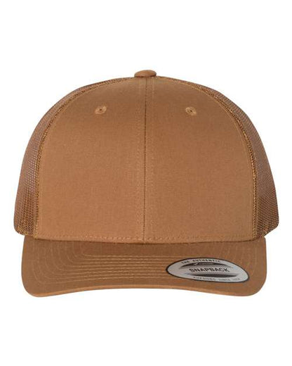 Yupoong 6606 snapback trucker hat in Caramel, front view.