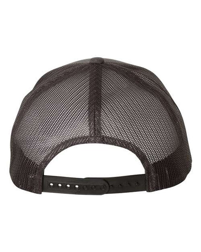 Yupoong 6606 snapback trucker hat in Charcoal, back view.