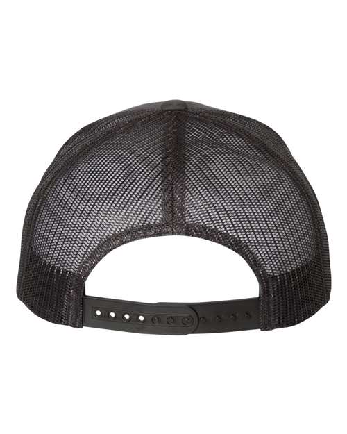 Yupoong 6606 snapback trucker hat in Charcoal/ Black, back view.