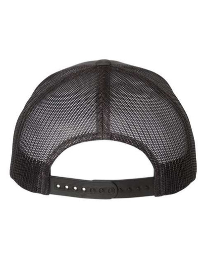 Yupoong 6606 snapback trucker hat in Charcoal/ Black, back view.