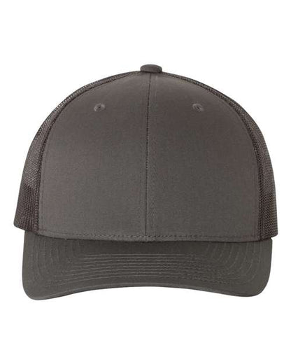 Yupoong 6606 snapback trucker hat in Charcoal, front view.