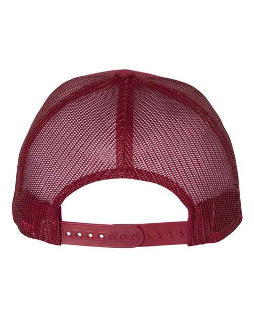 Yupoong 6606 snapback trucker hat in Cranberry, back view.