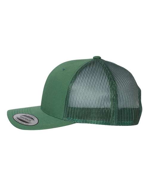 Yupoong 6606 snapback trucker hat in Evergreen, angled side view.