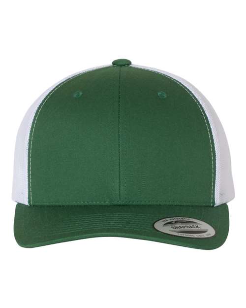 Yupoong 6606 snapback trucker hat in Evergreen/ White, front view.