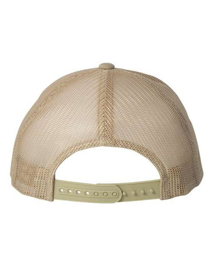 Yupoong 6606 snapback trucker hat in Khaki, back view.