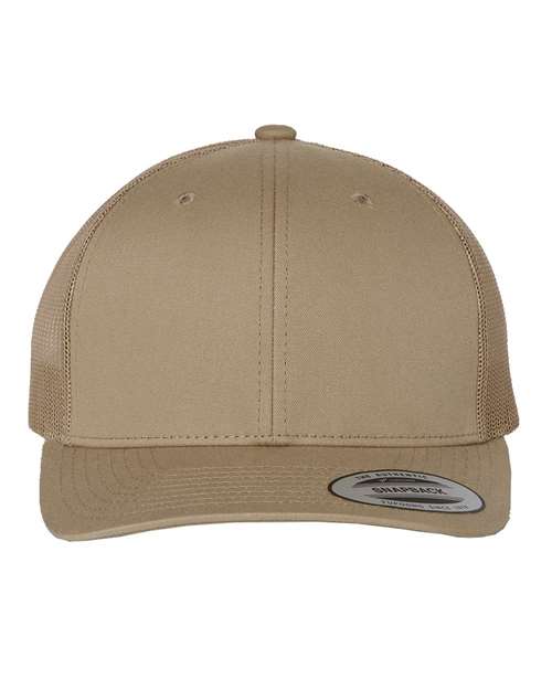 Yupoong 6606 snapback trucker hat in Khaki, front view.