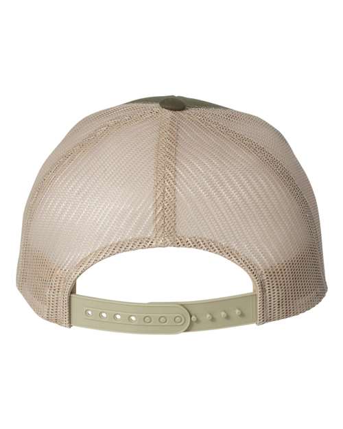 Yupoong 6606 snapback trucker hat in Moss/ Khaki, back view.