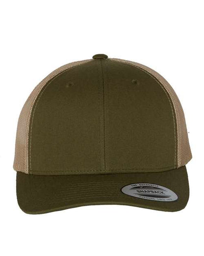 Yupoong 6606 snapback trucker hat in Moss/ Khaki, front view.