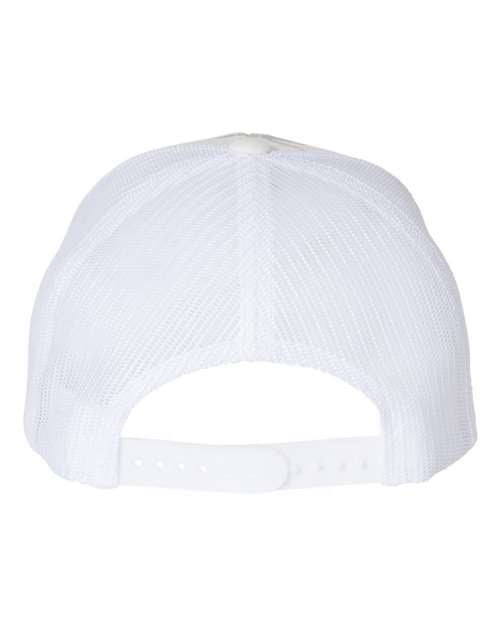 Yupoong 6606 snapback trucker hat in Multicam Alpine/ White, back view.