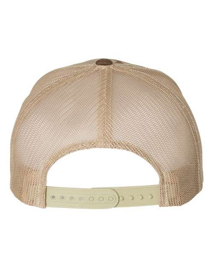 Yupoong 6606 snapback trucker hat in Multicam Arid/ Tan, back view.