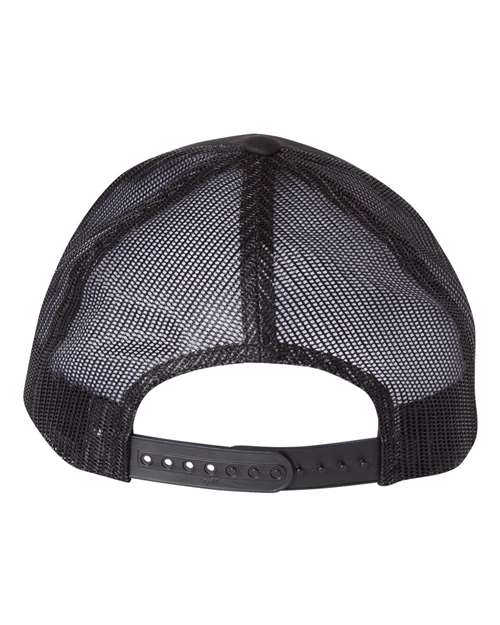 Yupoong 6606 snapback trucker hat in Multicam Black/ Black, back view.