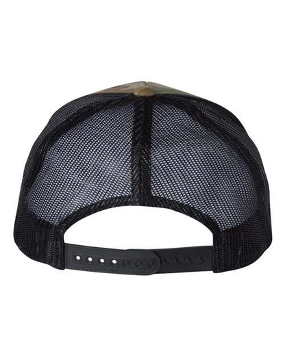 Yupoong 6606 snapback trucker hat in Multicam Green/ Black, back view.