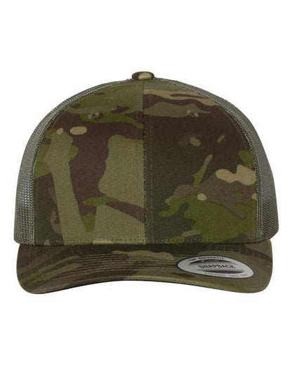 Yupoong 6606 snapback trucker hat in Multicam Tropic/ Green, front view.