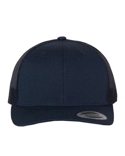 Yupoong 6606 snapback trucker hat in Navy, front view.