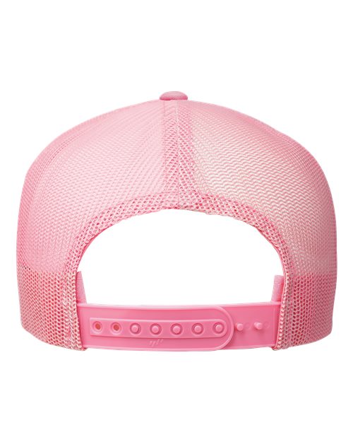Yupoong 6606 snapback trucker hat in Pink, back view.