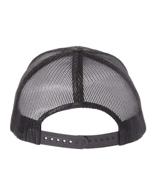 Yupoong 6606 snapback trucker hat in Poseidon Black, back view.