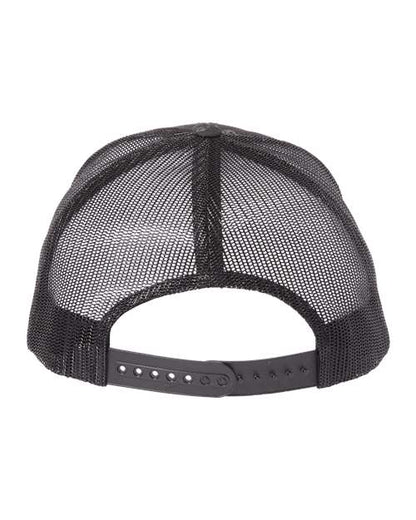 Yupoong 6606 snapback trucker hat in Poseidon Black, back view.