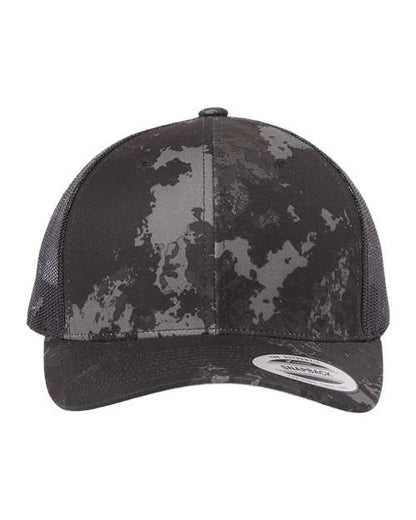 Yupoong 6606 snapback trucker hat in Poseidon Black, front view.
