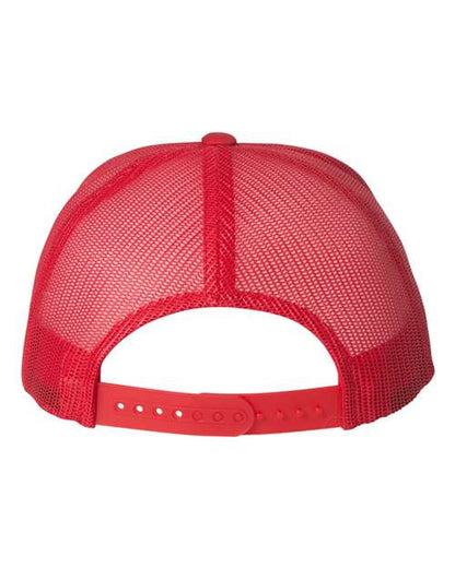 Yupoong 6606 snapback trucker hat in Red, back view.