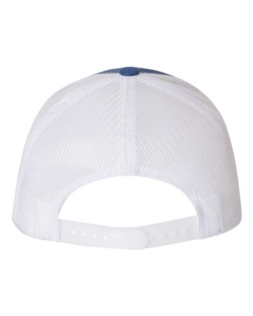 Yupoong 6606 snapback trucker hat in Royal/ White, back view.