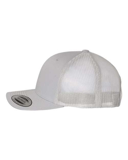 Yupoong 6606 snapback trucker hat in Silver, angled side view.