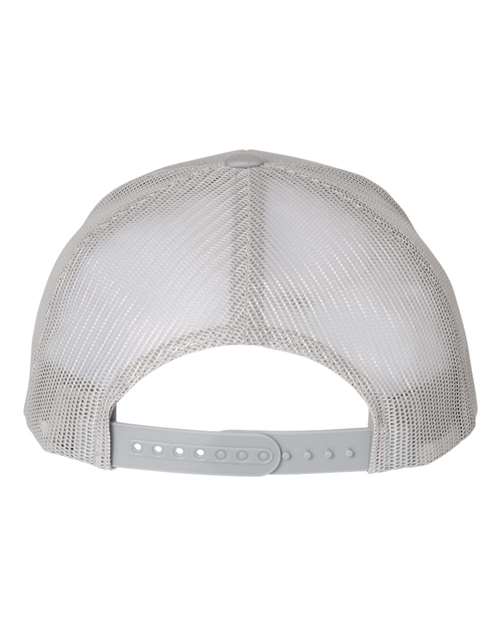 Yupoong 6606 snapback trucker hat in Silver, back view.
