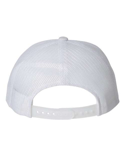 Yupoong 6606 snapback trucker hat in White, back view.